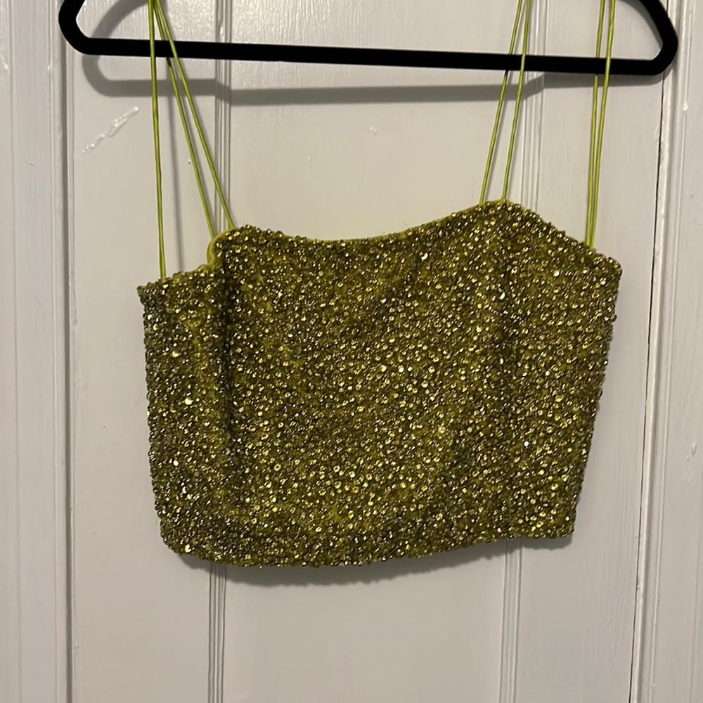 NWT Alice + Olivia green beaded crop top